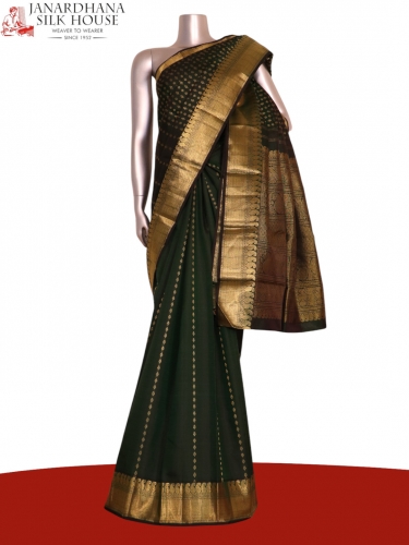 Pure Handloom Butta Contrast Kanjeevaram Silk Saree